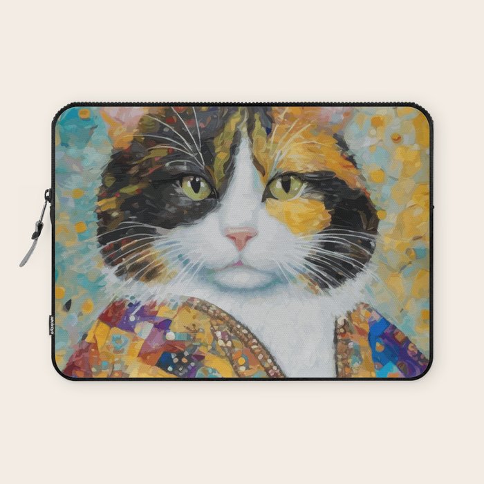 Gustav Klimt Style Calico Cat with Elegant Designer Jacket Laptop Sleeve Gallery Image 1