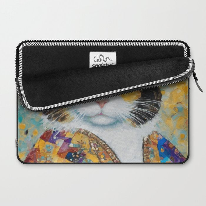 Gustav Klimt Style Calico Cat with Elegant Designer Jacket Laptop Sleeve Gallery Image 2