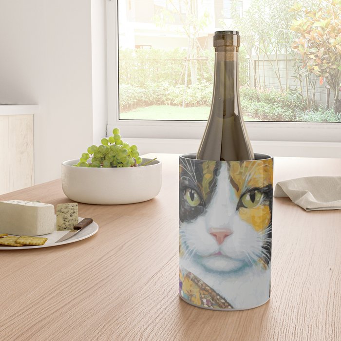 Gustav Klimt Style Calico Cat with Elegant Designer Jacket Wine Chiller Gallery Image 4