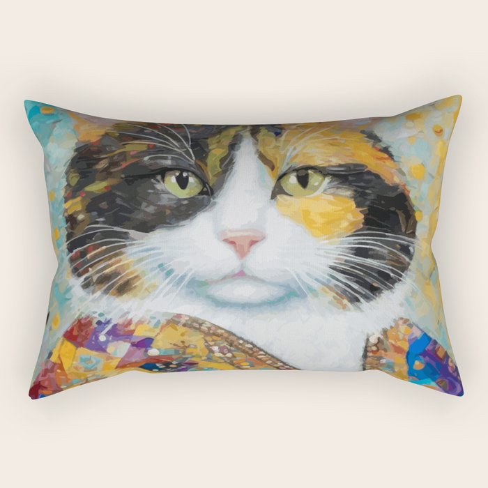 Gustav Klimt Style Calico Cat with Elegant Designer Jacket Rectangular Pillow Gallery Image 2