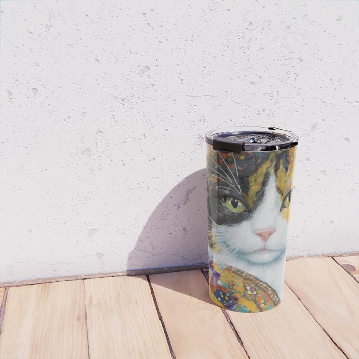 Gustav Klimt Style Calico Cat with Elegant Designer Jacket Travel Mug Gallery Image 4