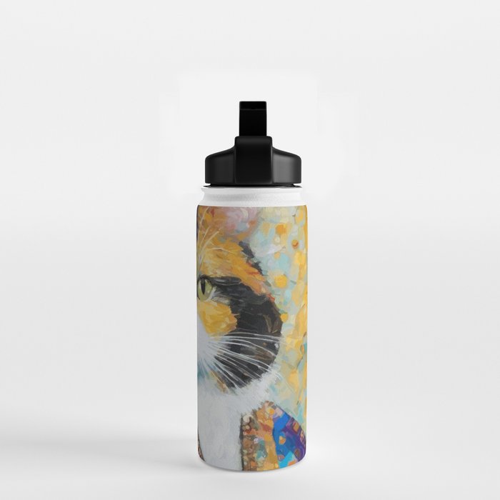 Gustav Klimt Style Calico Cat with Elegant Designer Jacket Water Bottle Gallery Image 2