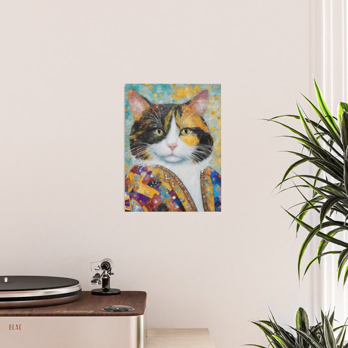 Gustav Klimt Style Calico Cat with Elegant Designer Jacket Poster Gallery Image 2