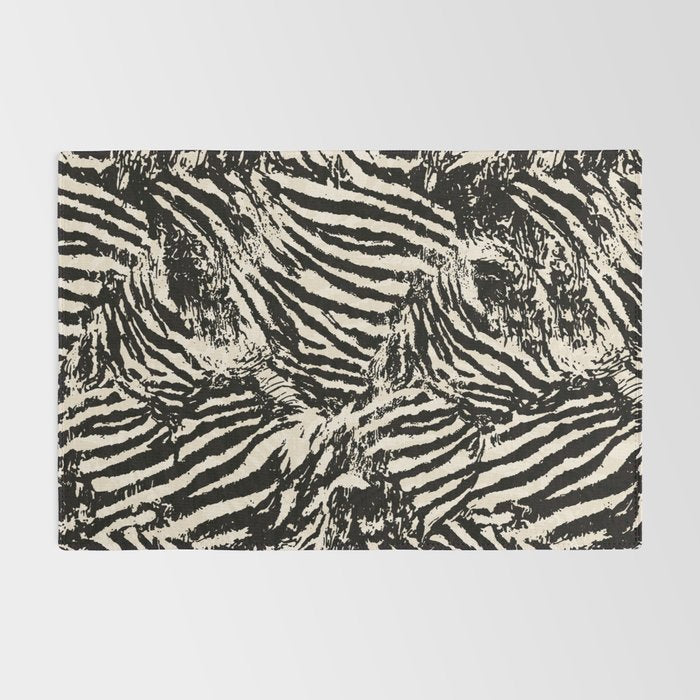 Elegant Zebra Stripes Modern Abstract Animal Pattern in Black and Beige Rug Gallery Image 2