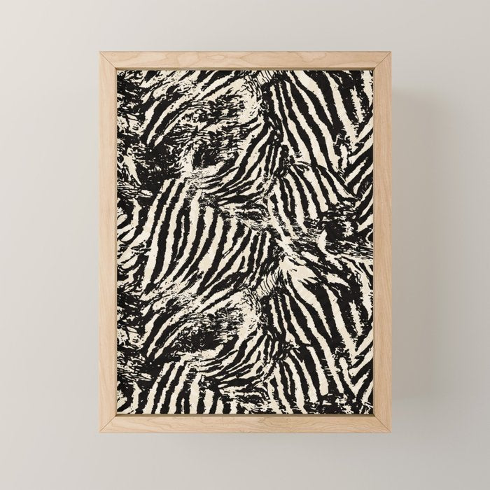 Elegant Zebra Stripes Modern Abstract Animal Pattern in Black and Beige Mini Art Print Gallery Image 1