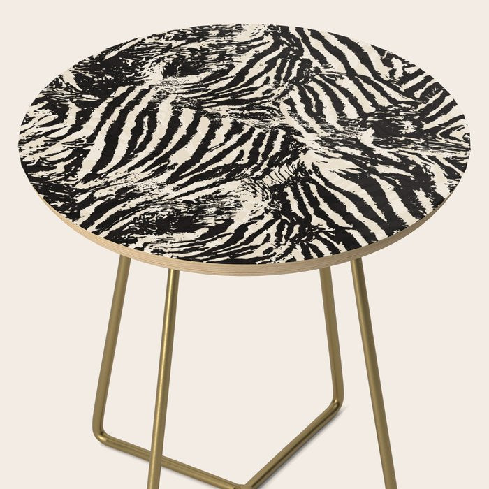 Elegant Zebra Stripes Modern Abstract Animal Pattern in Black and Beige Side Table Gallery Image 2
