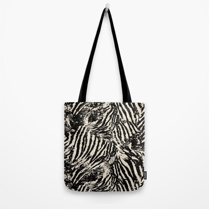 Elegant Zebra Stripes Modern Abstract Animal Pattern in Black and Beige Tote Bag Gallery Image 2