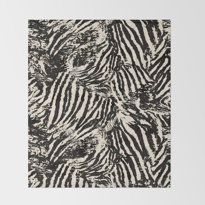 Elegant Zebra Stripes Modern Abstract Animal Pattern in Black and Beige Throw Blanket Gallery Image 2