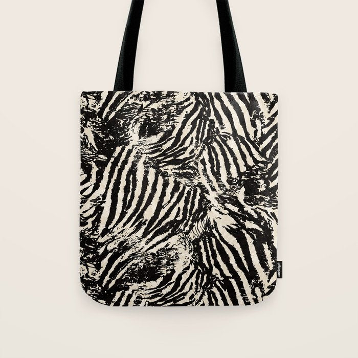 Elegant Zebra Stripes Modern Abstract Animal Pattern in Black and Beige Tote Bag Gallery Image 1