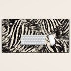 Elegant Zebra Stripes Modern Abstract Animal Pattern in Black and Beige Desk Mat Gallery Image 1