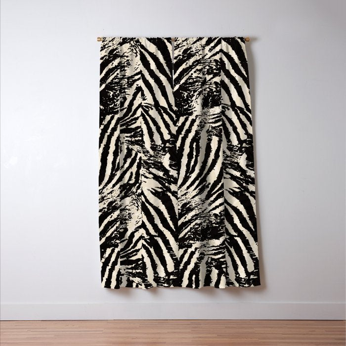 Elegant Zebra Stripes Modern Abstract Animal Pattern in Black and Beige Window Curtain Gallery Image 3