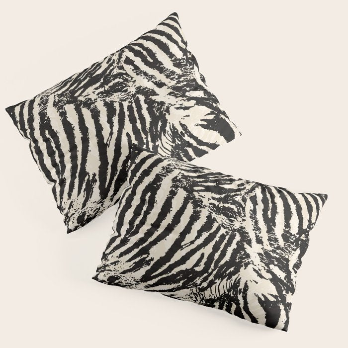Elegant Zebra Stripes Modern Abstract Animal Pattern in Black and Beige Pillow Sham Gallery Image 1