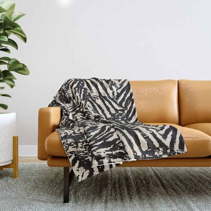 Elegant Zebra Stripes Modern Abstract Animal Pattern in Black and Beige Throw Blanket Gallery Image 1