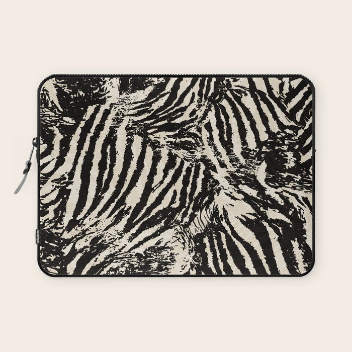 Elegant Zebra Stripes Modern Abstract Animal Pattern in Black and Beige Laptop Sleeve Gallery Image 1