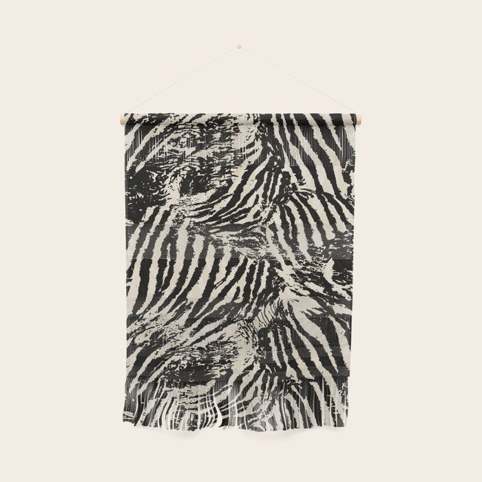 Elegant Zebra Stripes Modern Abstract Animal Pattern in Black and Beige Wall Hanging Gallery Image 1