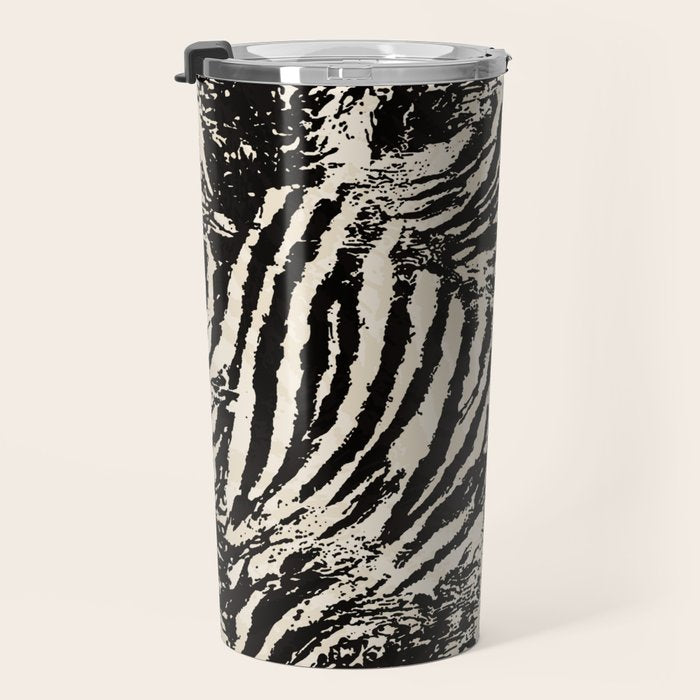Elegant Zebra Stripes Modern Abstract Animal Pattern in Black and Beige Travel Mug Gallery Image 3