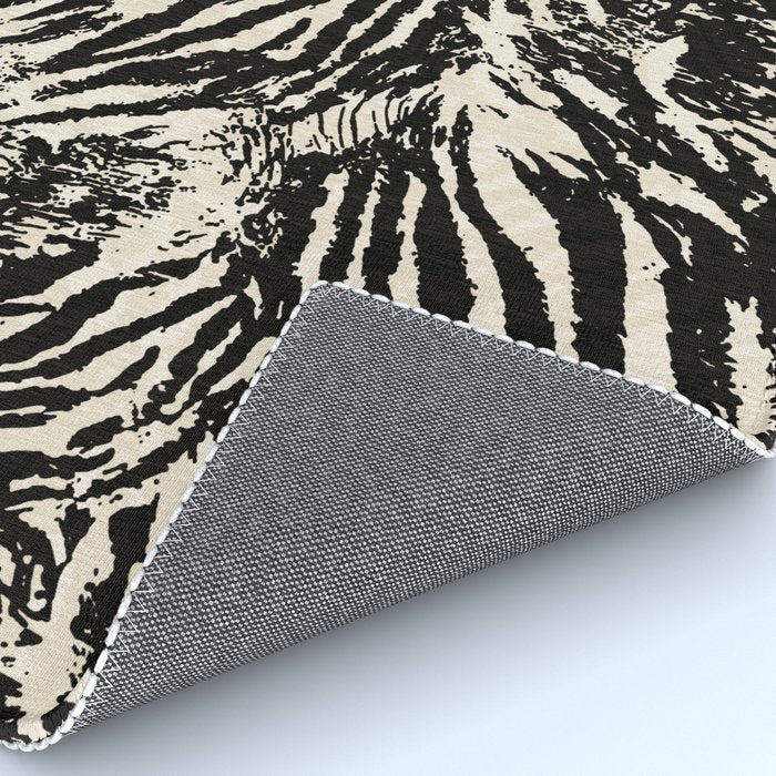 Elegant Zebra Stripes Modern Abstract Animal Pattern in Black and Beige Rug Gallery Image 4