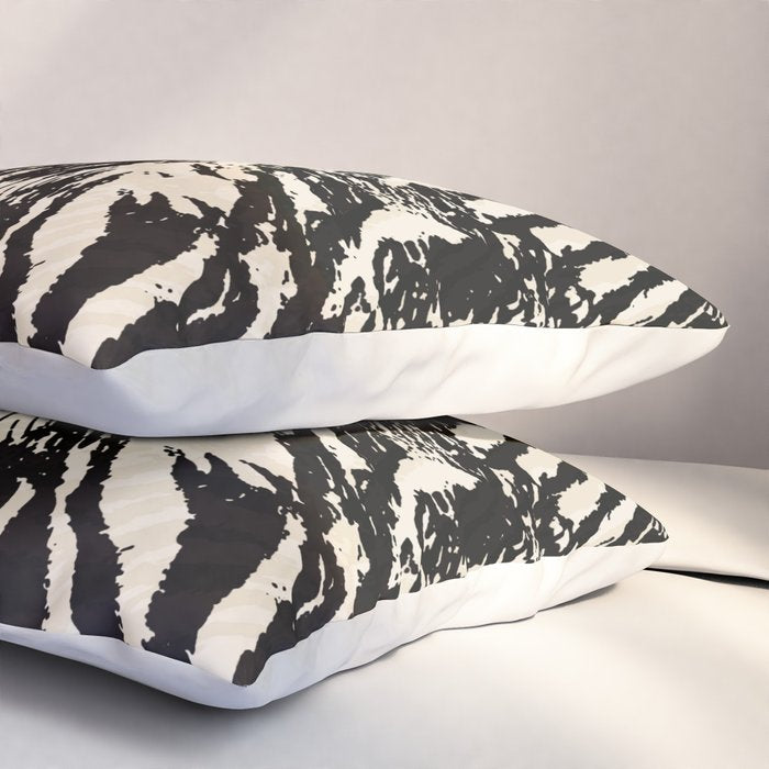 Elegant Zebra Stripes Modern Abstract Animal Pattern in Black and Beige Pillow Sham Gallery Image 3