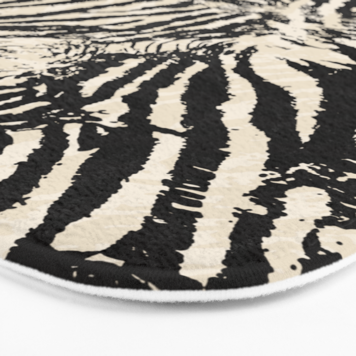 Elegant Zebra Stripes Modern Abstract Animal Pattern in Black and Beige Bath Mat Gallery Image 3