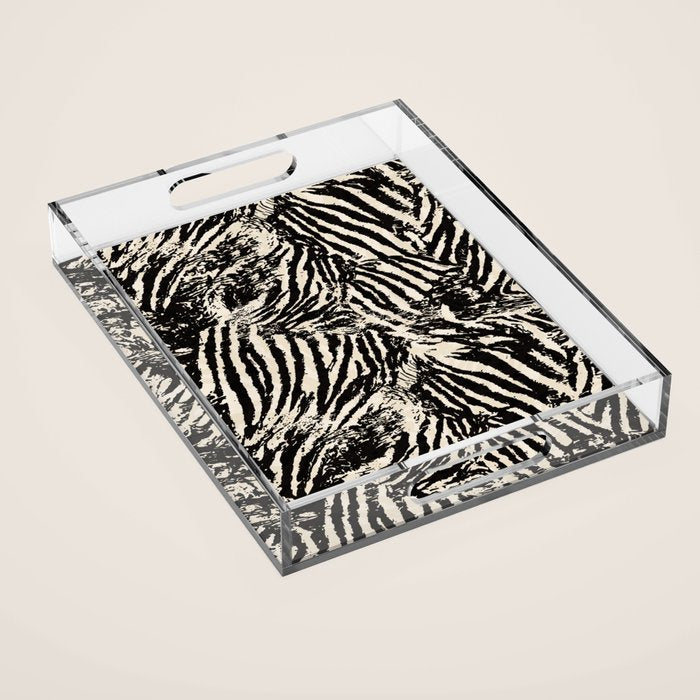 Elegant Zebra Stripes Modern Abstract Animal Pattern in Black and Beige Acrylic Tray Gallery Image 1