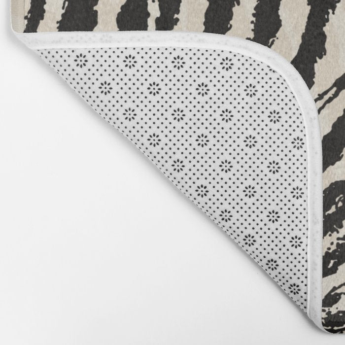 Elegant Zebra Stripes Modern Abstract Animal Pattern in Black and Beige Bath Mat Gallery Image 2