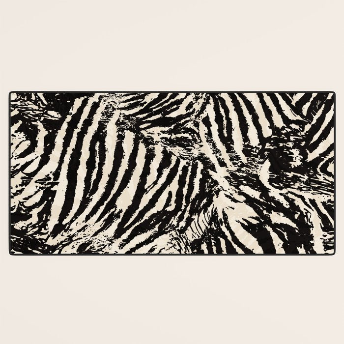 Elegant Zebra Stripes Modern Abstract Animal Pattern in Black and Beige Desk Mat Gallery Image 3