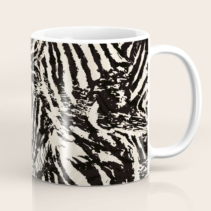 Elegant Zebra Stripes Modern Abstract Animal Pattern in Black and Beige Coffee Mug Gallery Image 1