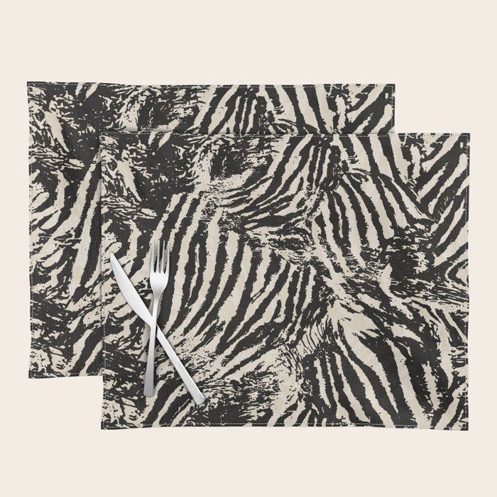Elegant Zebra Stripes Modern Abstract Animal Pattern in Black and Beige Placemat Gallery Image 1