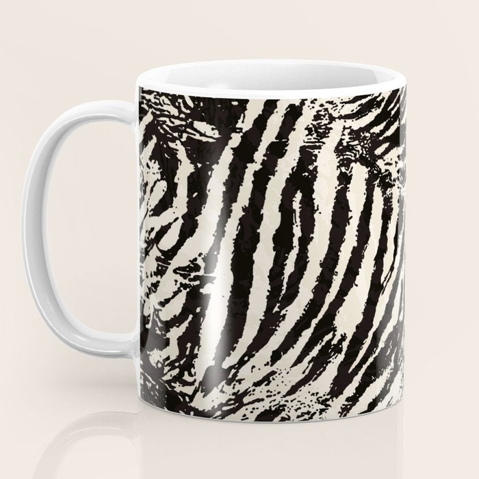 Elegant Zebra Stripes Modern Abstract Animal Pattern in Black and Beige Coffee Mug Gallery Image 3