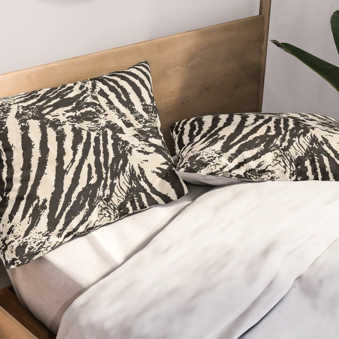 Elegant Zebra Stripes Modern Abstract Animal Pattern in Black and Beige Pillow Sham Gallery Image 2