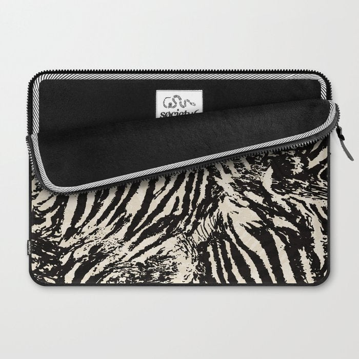 Elegant Zebra Stripes Modern Abstract Animal Pattern in Black and Beige Laptop Sleeve Gallery Image 2