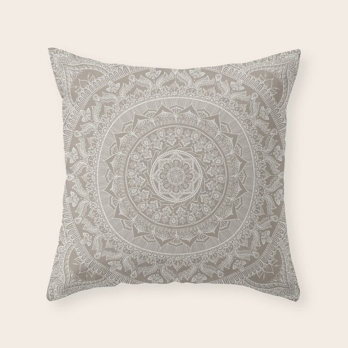 Mandala - Taupe Throw Pillow Gallery Image 1