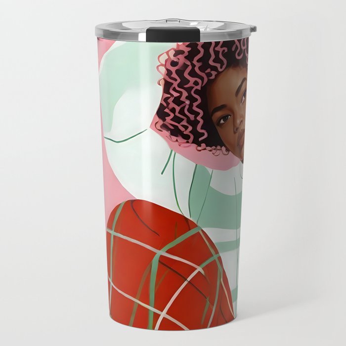 Un-Confine, Free Spirit Colorful People, Plaid Check Pattern Black Woman Afro, Tartar Fashion Eclectic Bohemian, Hep Chic Illustration Painting Travel Mug Gallery Image 1