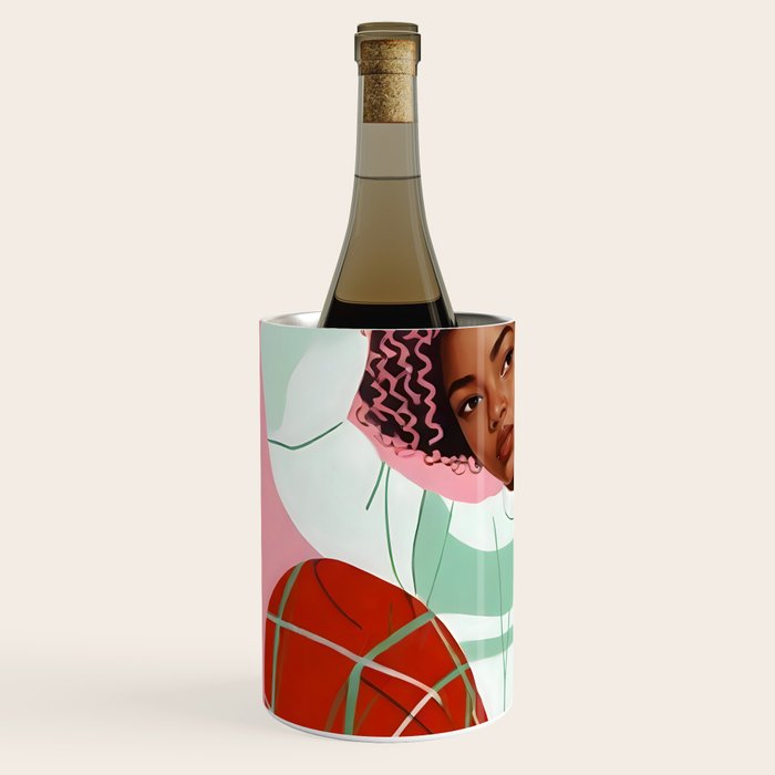 Un-Confine, Free Spirit Colorful People, Plaid Check Pattern Black Woman Afro, Tartar Fashion Eclectic Bohemian, Hep Chic Illustration Painting Wine Chiller Gallery Image 1