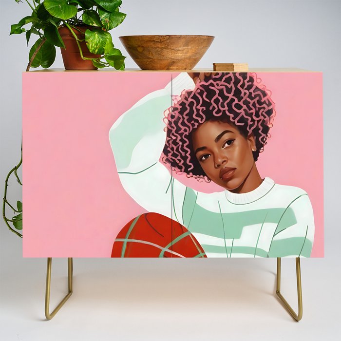 Un-Confine, Free Spirit Colorful People, Plaid Check Pattern Black Woman Afro, Tartar Fashion Eclectic Bohemian, Hep Chic Illustration Painting Credenza Gallery Image 1
