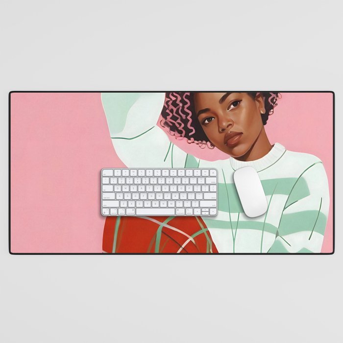 Un-Confine, Free Spirit Colorful People, Plaid Check Pattern Black Woman Afro, Tartar Fashion Eclectic Bohemian, Hep Chic Illustration Painting Desk Mat Gallery Image 1