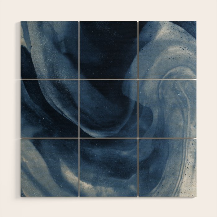 Dusty Blue Ink Swirl - Moody Indigo Wash Wood Wall Art Gallery Image 1