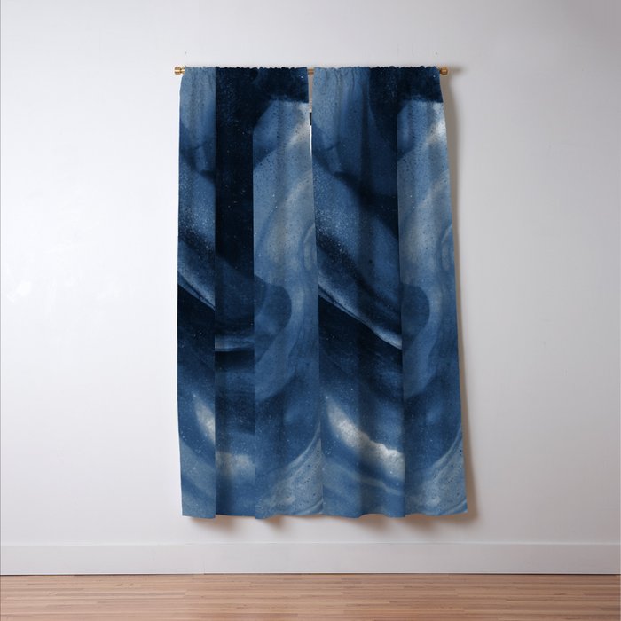 Dusty Blue Ink Swirl - Moody Indigo Wash Window Curtain Gallery Image 3