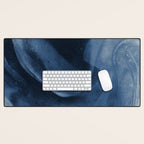 Dusty Blue Ink Swirl - Moody Indigo Wash Desk Mat Gallery Image 1