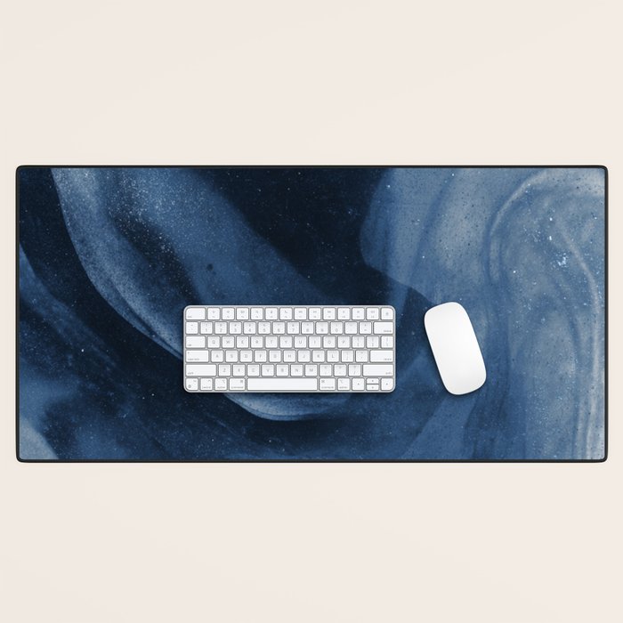 Dusty Blue Ink Swirl - Moody Indigo Wash Desk Mat Gallery Image 1