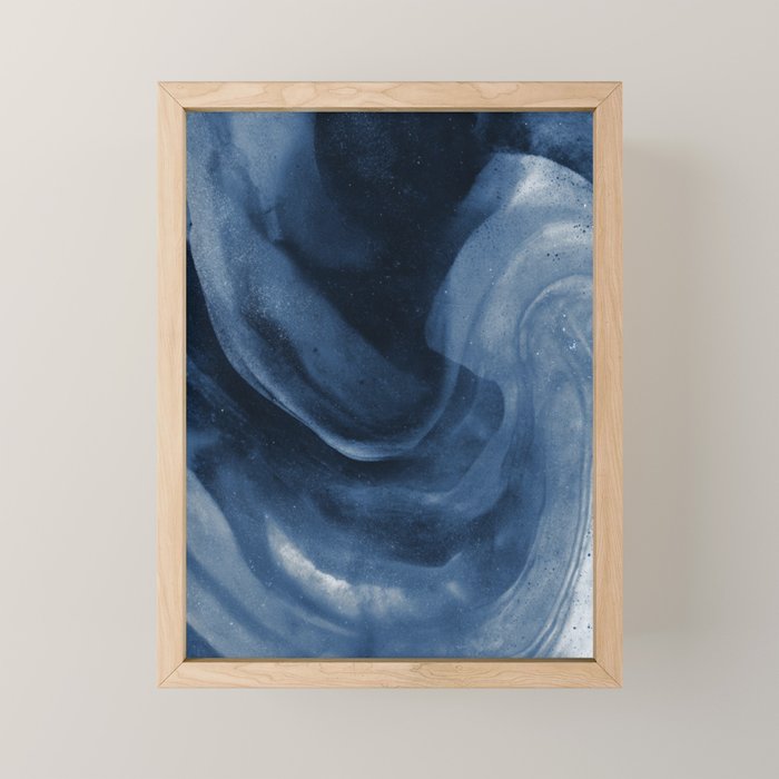 Dusty Blue Ink Swirl - Moody Indigo Wash Mini Art Print Gallery Image 1