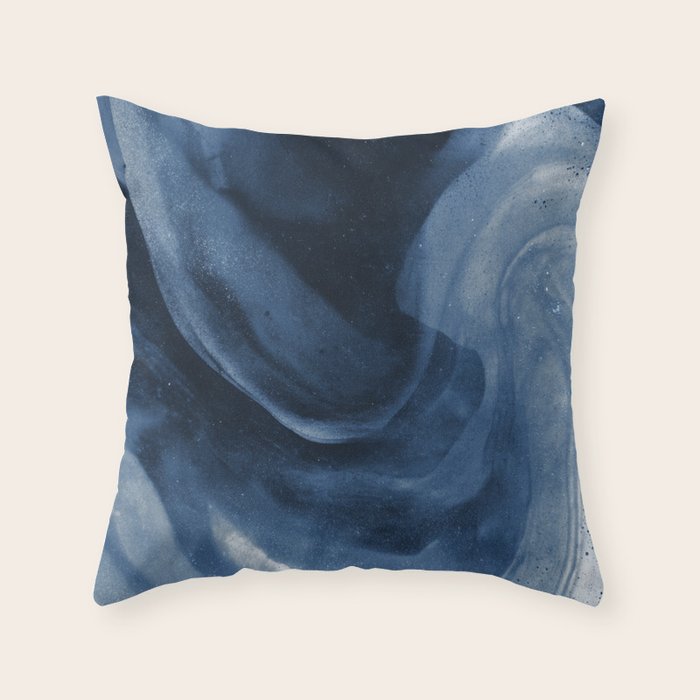 Dusty Blue Ink Swirl - Moody Indigo Wash Throw Pillow Gallery Image 1