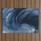Dusty Blue Ink Swirl - Moody Indigo Wash Outdoor Rug Gallery Image 1