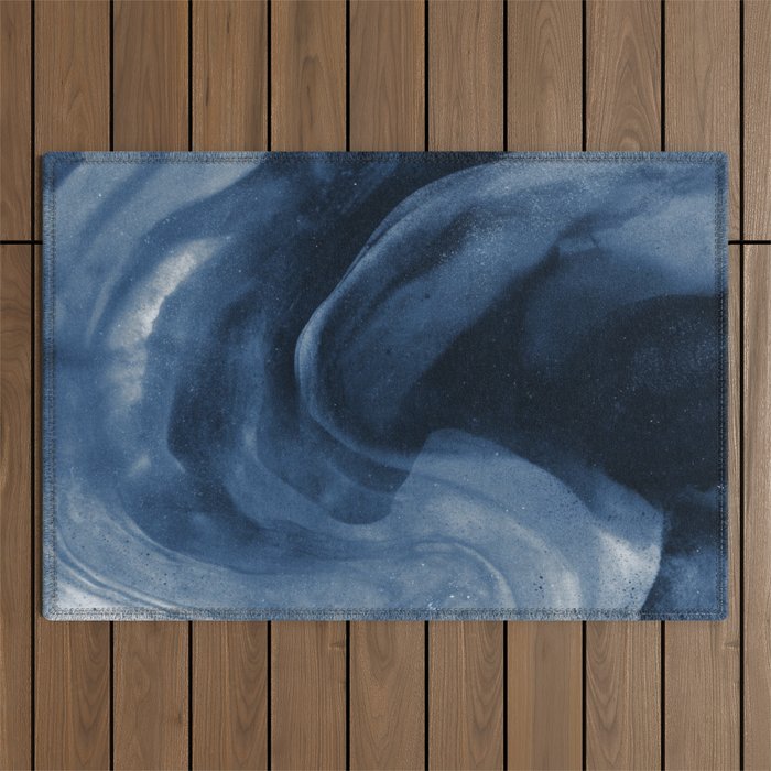 Dusty Blue Ink Swirl - Moody Indigo Wash Outdoor Rug Gallery Image 1
