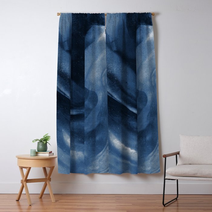 Dusty Blue Ink Swirl - Moody Indigo Wash Window Curtain Gallery Image 5