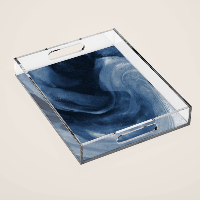 Dusty Blue Ink Swirl - Moody Indigo Wash Acrylic Tray Gallery Image 1