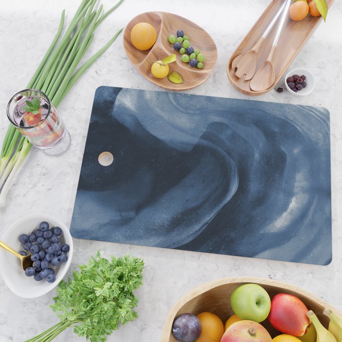 Dusty Blue Ink Swirl - Moody Indigo Wash Cutting Board Gallery Image 2