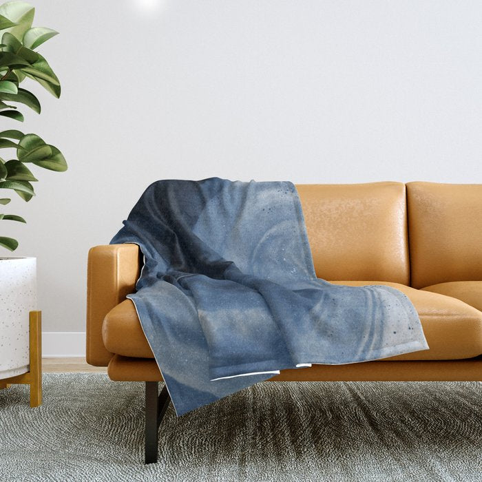 Dusty Blue Ink Swirl - Moody Indigo Wash Throw Blanket Gallery Image 1