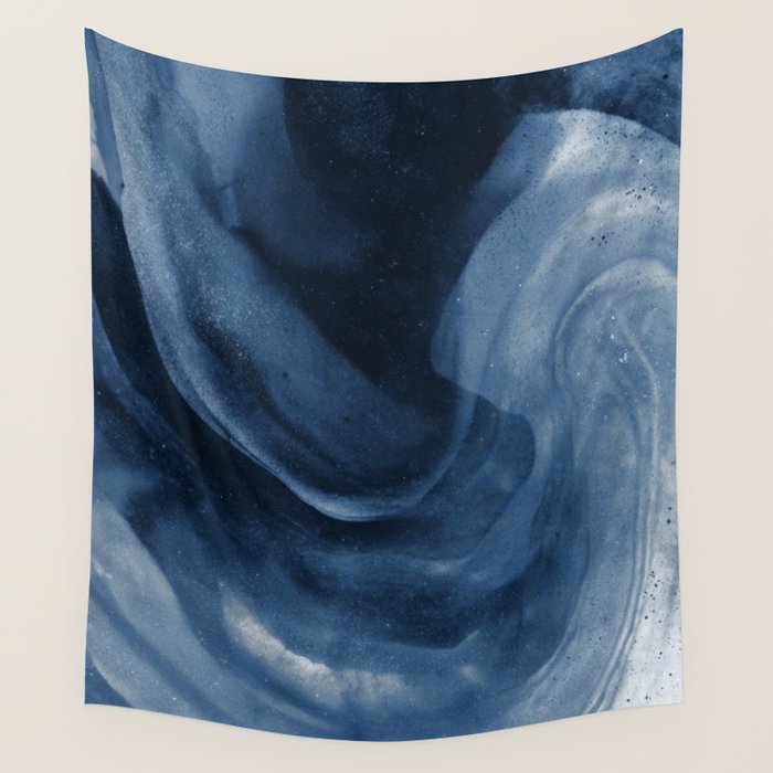 Dusty Blue Ink Swirl - Moody Indigo Wash Wall Tapestry Gallery Image 2