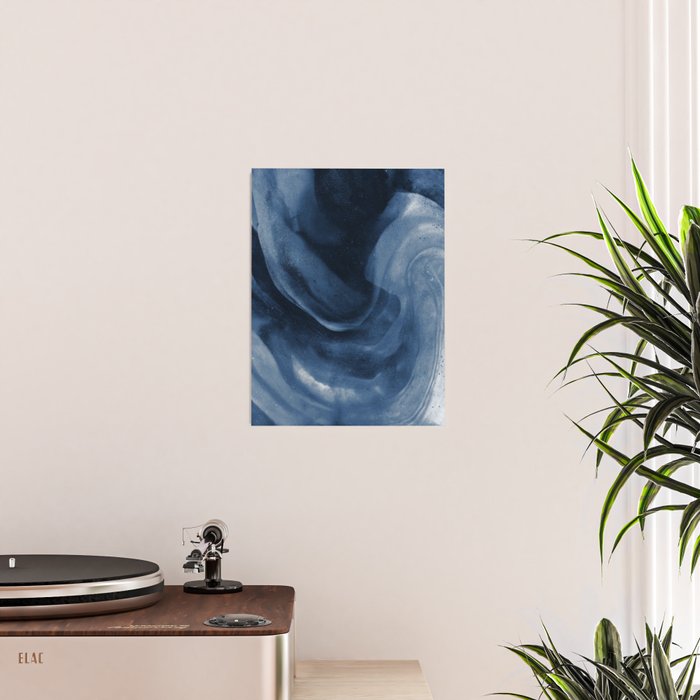 Dusty Blue Ink Swirl - Moody Indigo Wash Poster Gallery Image 2